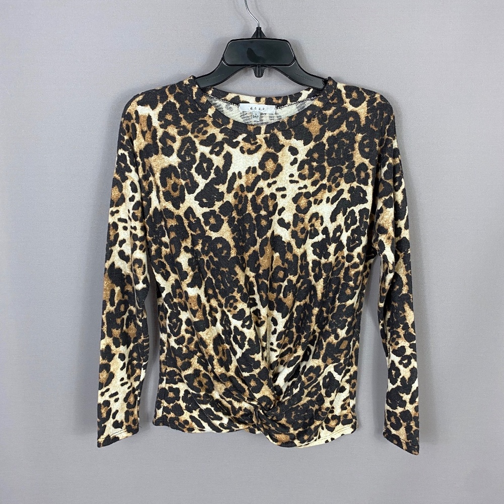 Gaze Women Twisted Hem Jersey Knit Top in Leopard Print Size Small